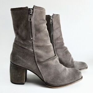 Jeffrey Campbell Slouch Suede Boots With Zippers, Gray, Size 8.5